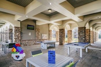 Outdoor pavilion with pool table and foosball 